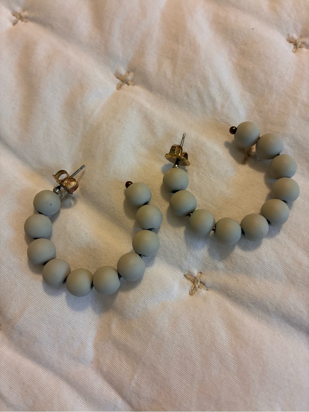 Source Unknown Matte Gray Beaded Hoop Earrings